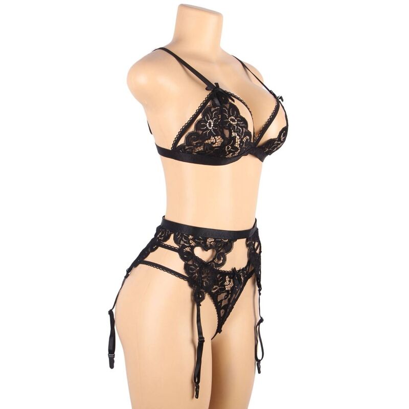 SUBBLIME - SET ENSEMBLE TROIS PIÈCES SOUTIEN-GORGE + PORTE-JARRETELLE + STRING S/M