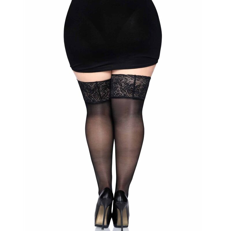 LEG AVENUE - BAS NOIR AVEC DENTELLE LARGE TAILLE UNIQUE