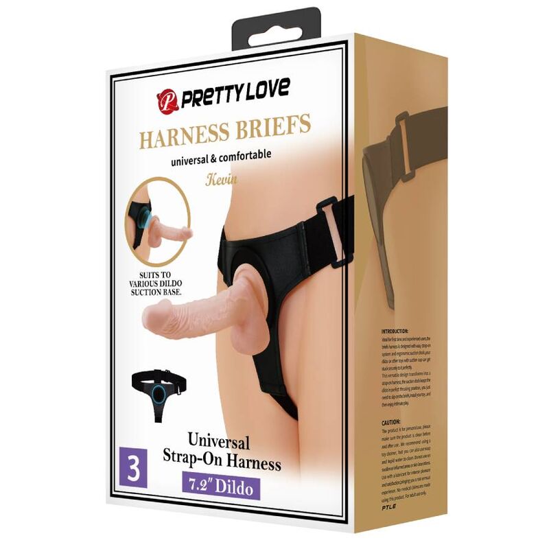 PRETTY LOVE - SLIP HARNAIS HARNAIS UNIVERSEL AVEC GODE KEVIN 19 CM NATUREL