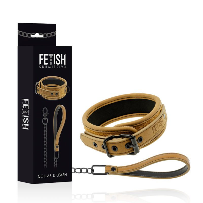 FETISH SUBMISSIVE ORIGEN - COLLIER DOUBLÉ EN NÉOPRÈNE AVEC CHAÎNE