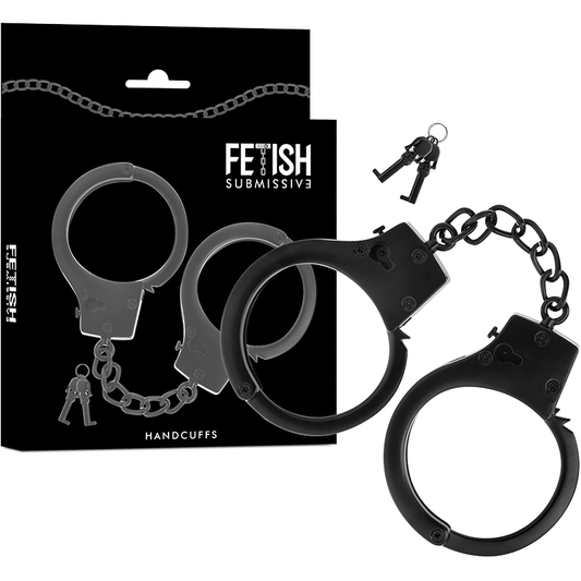 FETISH SUBMISSIVE - MENOTTES EN MÉTAL POUR MAINS NOIRES AVEC CLÉ CRÂNE