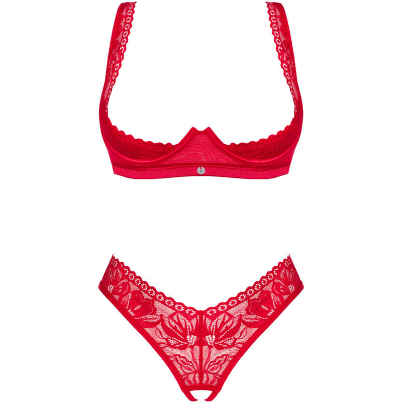 OBSESSIVE - ENSEMBLE LACELOVE DEUX PIÈCES CUPLESS ROUGE XS/S