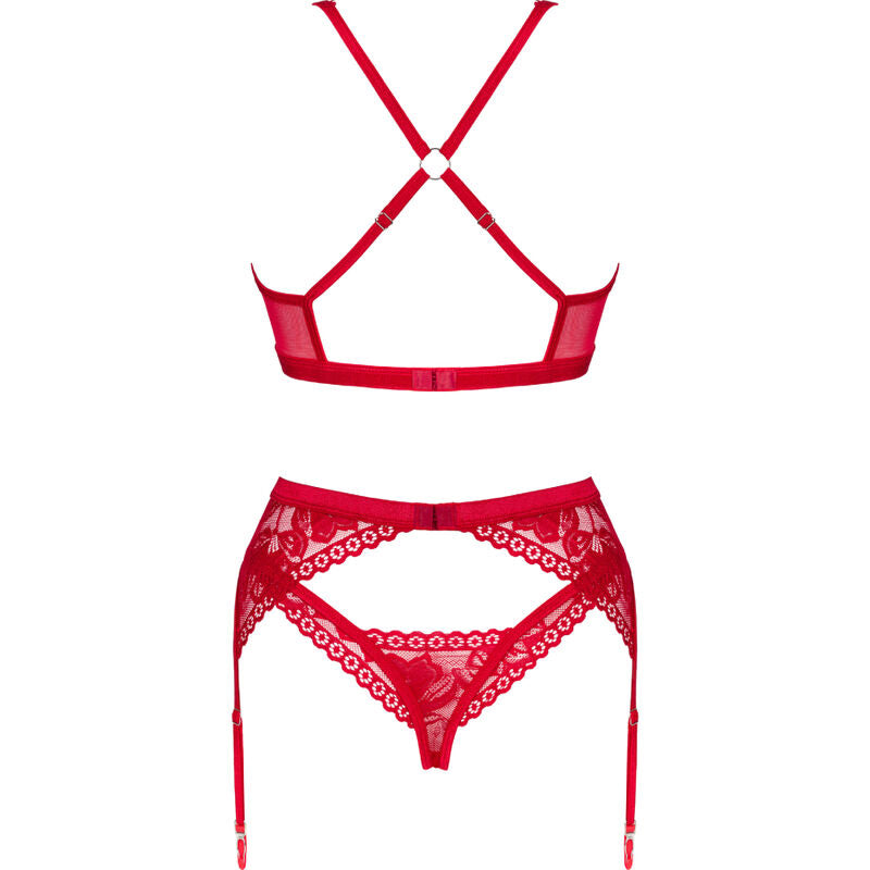 OBSESSIVE - ENSEMBLE LACELOVE TROIS PIÈCES ROUGE XS/S