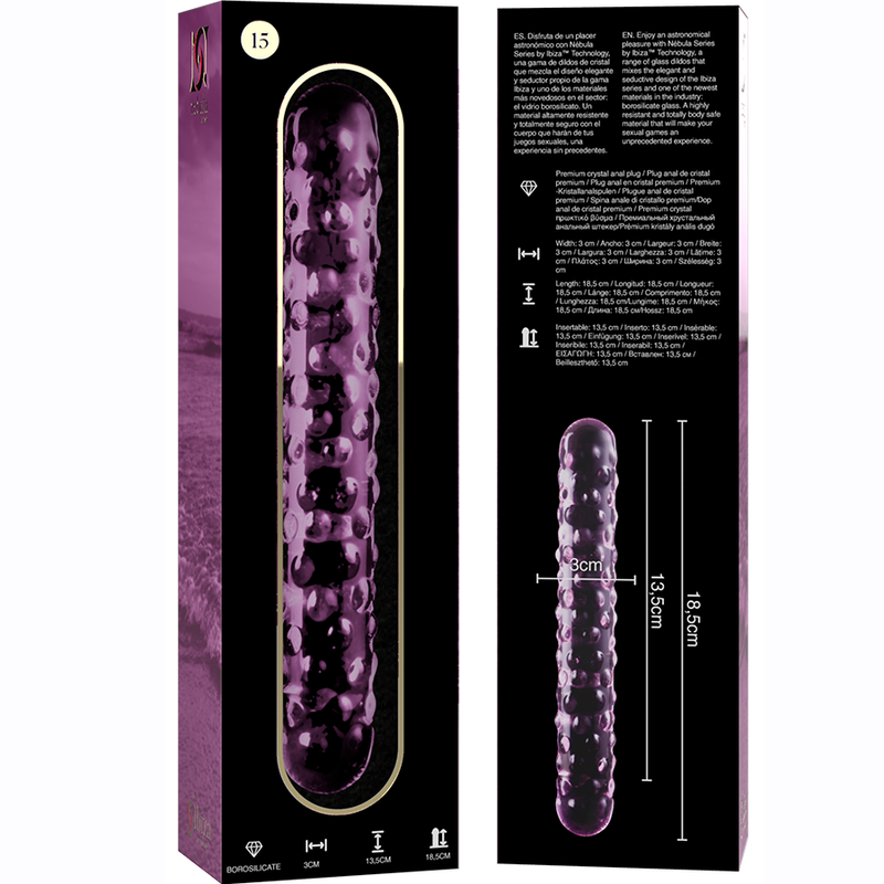 NEBULA SERIES BY IBIZA - MODÈLE 15 GODE EN VERRE BOROSILICATE CLAIR 18.5 CM -O- 3 CM