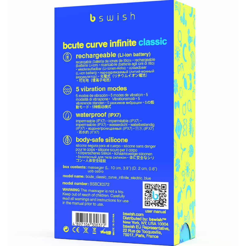 B SWISH - VIBRATEUR RECHARGEABLE BCUTE CURVE INFINITE CLASSIQUE BLEU SILICONE