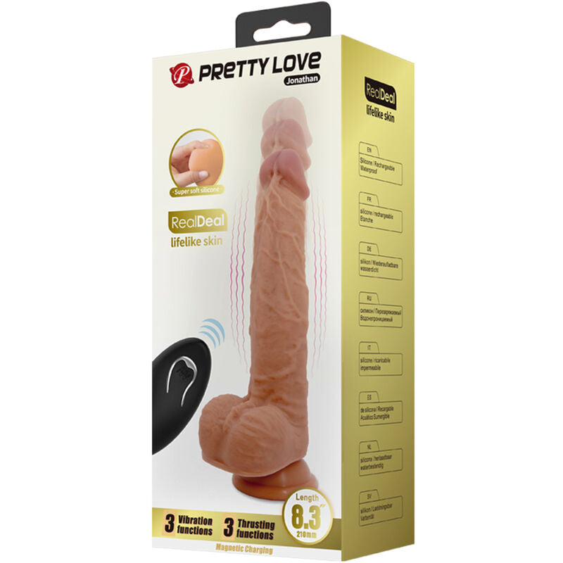 PRETTY LOVE - GODE EN SILICONE JONATHAN 3 VIBRATIONS + 3 MESURES DINSERTION TÉLÉCOMMANDE 21 CM