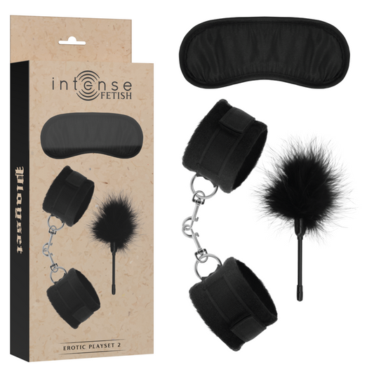 INTENSE FETISH - PLAYSET ÉROTIQUE 2 AVEC MENOTTES, MASQUE AVEUGLE ET TICKLER