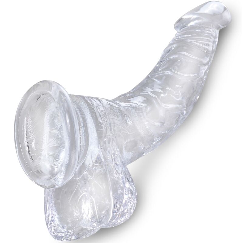 KING COCK - CLEAR PÉNIS COURBE RÉALISTE AVEC BOULES 16.5 CM TRANSPARENT