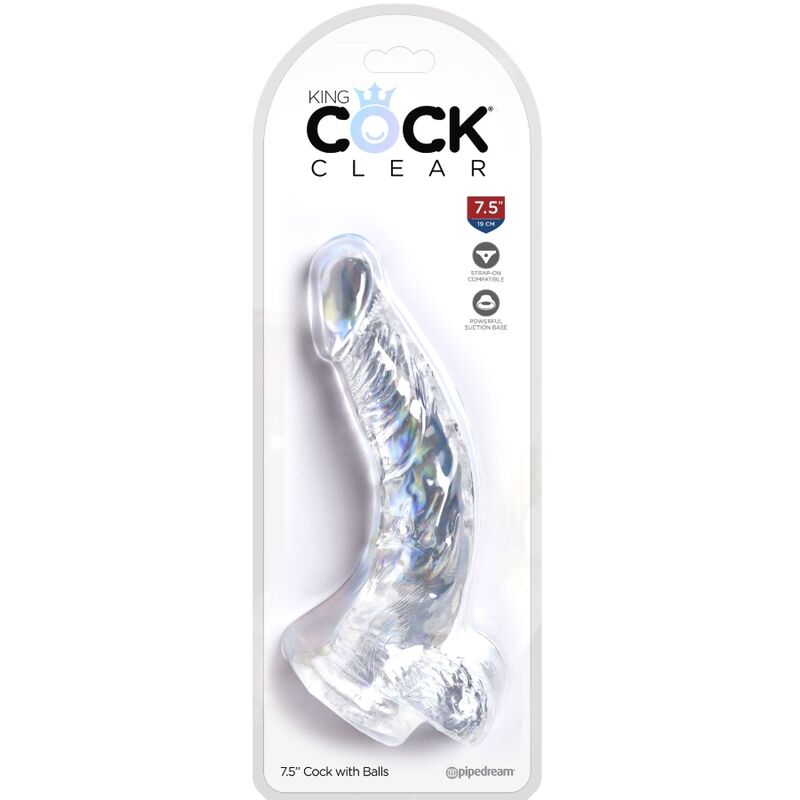 KING COCK - CLEAR PÉNIS COURBE RÉALISTE AVEC BOULES 16.5 CM TRANSPARENT