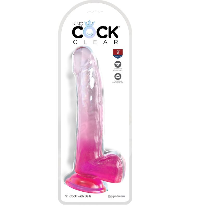 KING COCK - CLEAR GODE AVEC TESTICULES 20.3 CM ROSE