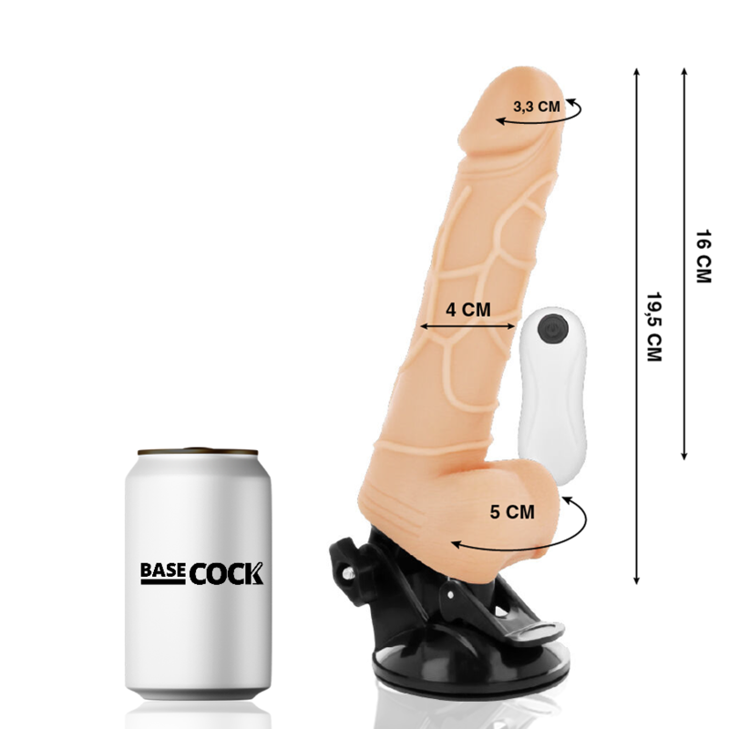 BASECOCK - VIBRATEUR RÉALISTE TÉLÉCOMMANDE NATUREL AVEC TESTICULES19.5 CM -O- 4 CM