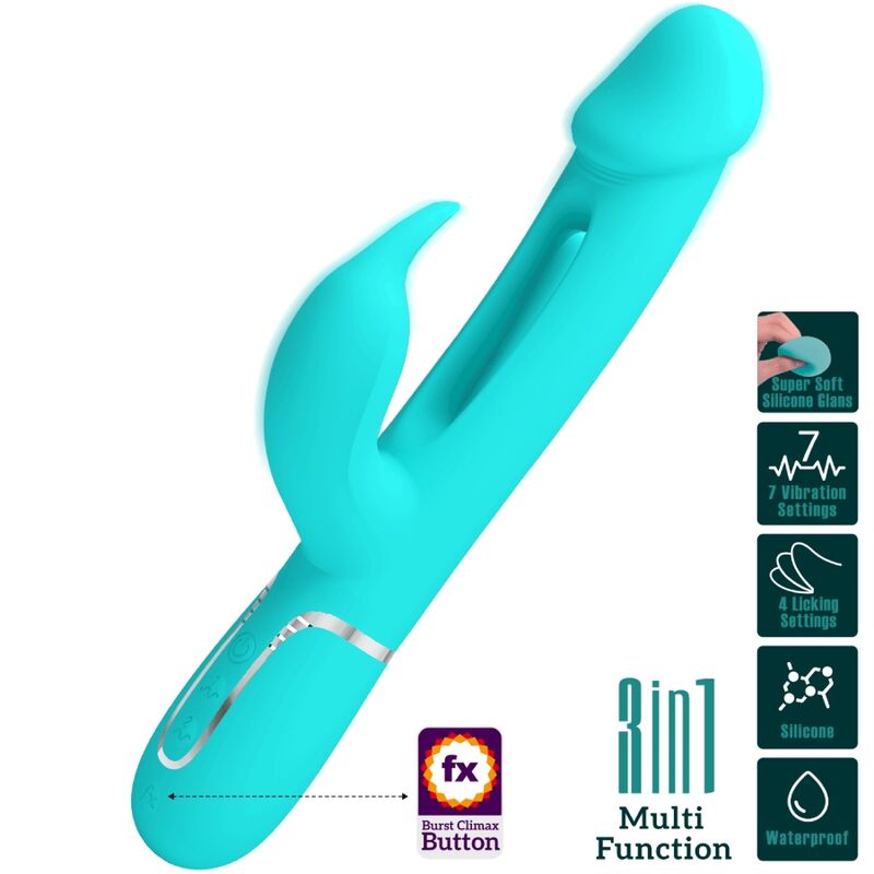 PRETTY LOVE - VIBRATEUR DEJON RABBIT 3 EN 1 MULTIFONCTION VERT AQUA