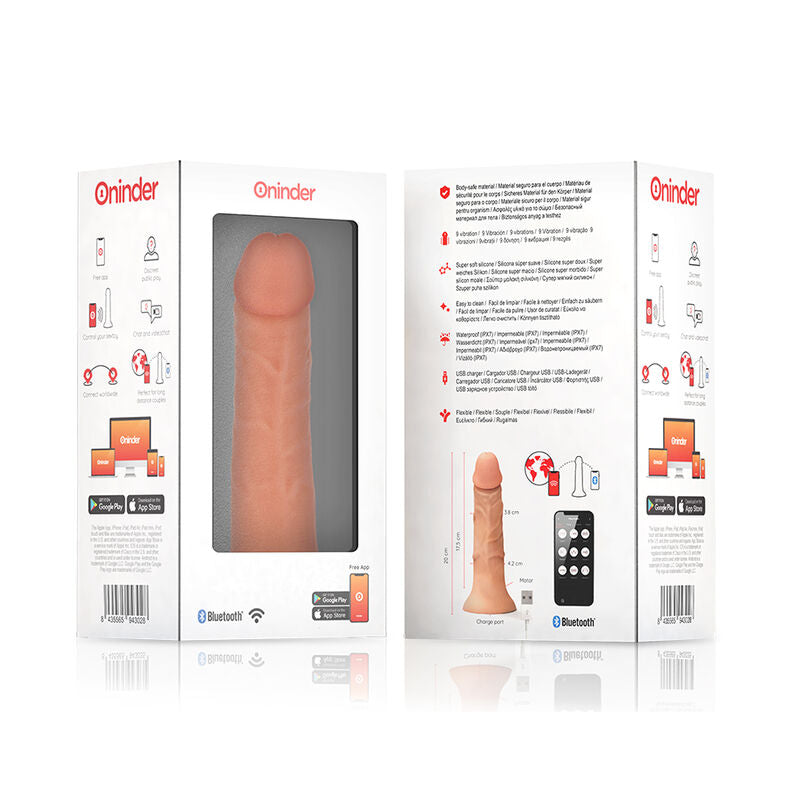 ONINDER - GODE VIBRATEUR BOGOTÁ MOYEN 9 VITESSES NATUREL 20 CM -O- 4.2 CM - APPLICATION GRATUITE