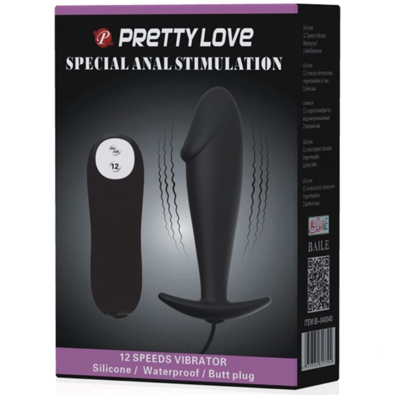 PRETTY LOVE - PLUG ANAL EN SILICONE FORME PÉNIS ET 12 MODES DE VIBRATION NOIR