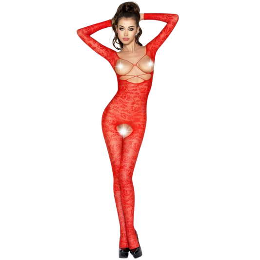 PASSION - FEMME BS031 BODYSTOCKING ROUGE TAILLE UNIQUE