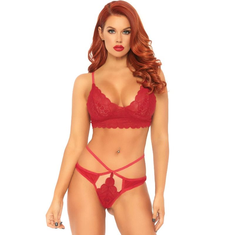 LEG AVENUE - ENSEMBLE 2 PIÈCES BRALETTE ET STRING EN DENTELLE S/M