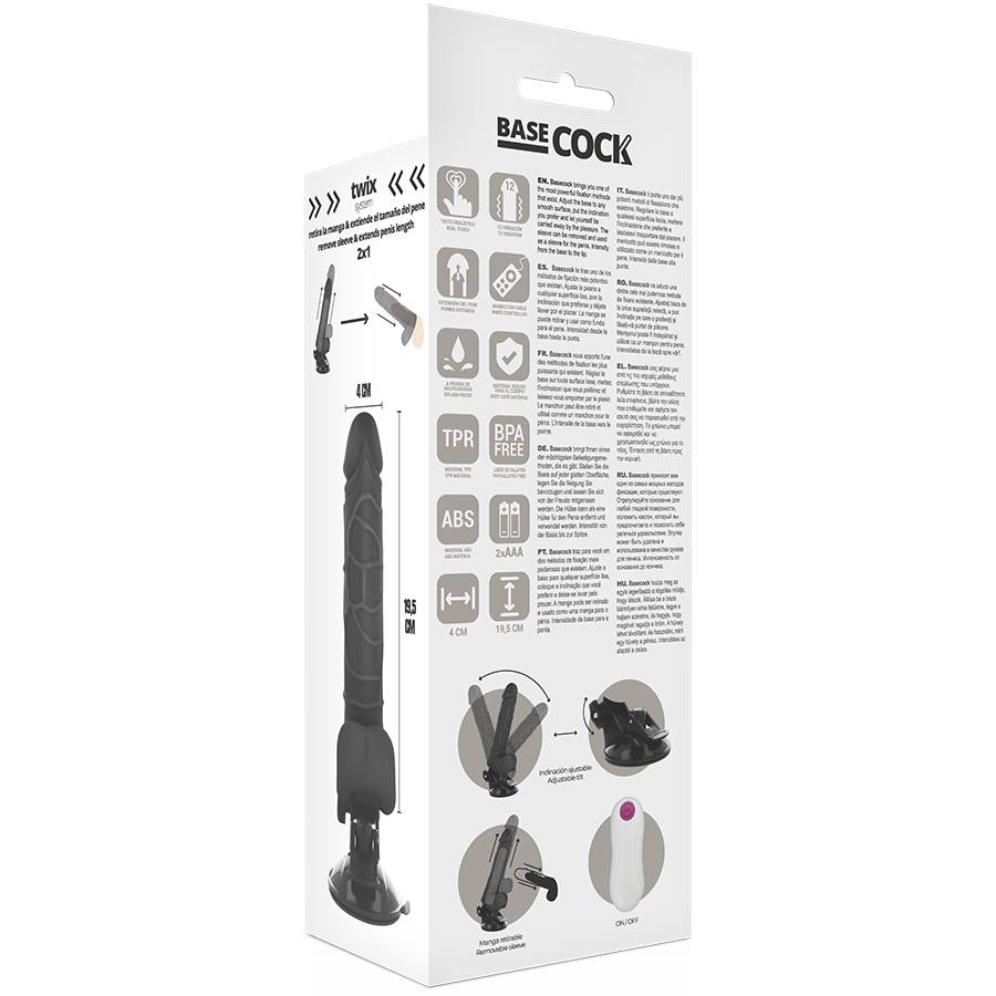 BASECOCK - VIBRATEUR RÉALISTE TÉLÉCOMMANDE NATUREL AVEC TESTICULES19.5 CM -O- 4 CM