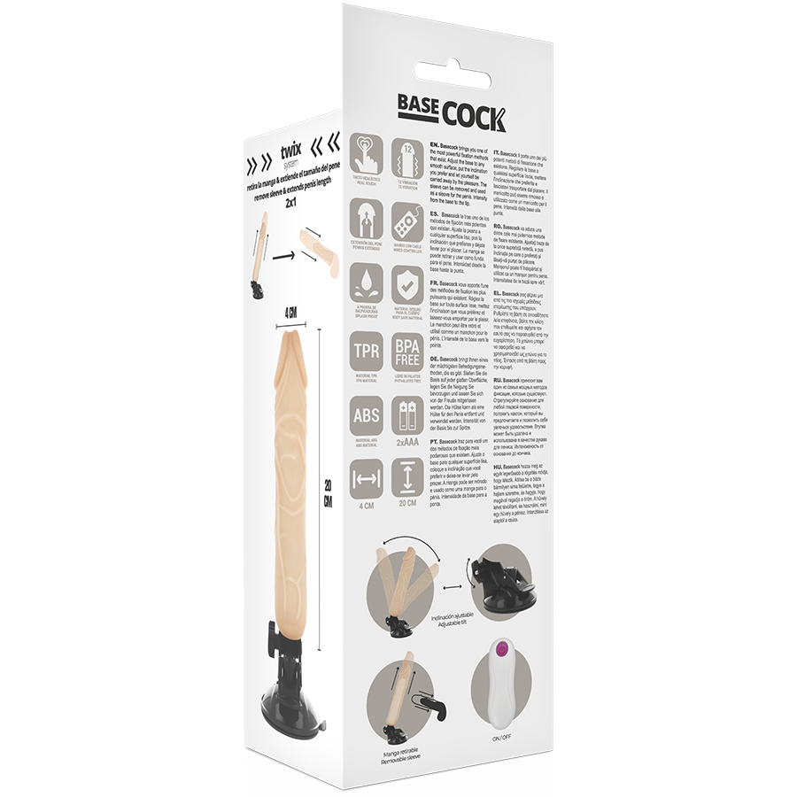 BASECOCK - VIBRATEUR RÉALISTE TÉLÉCOMMANDE NATUREL 20 CM -O- 4 CM