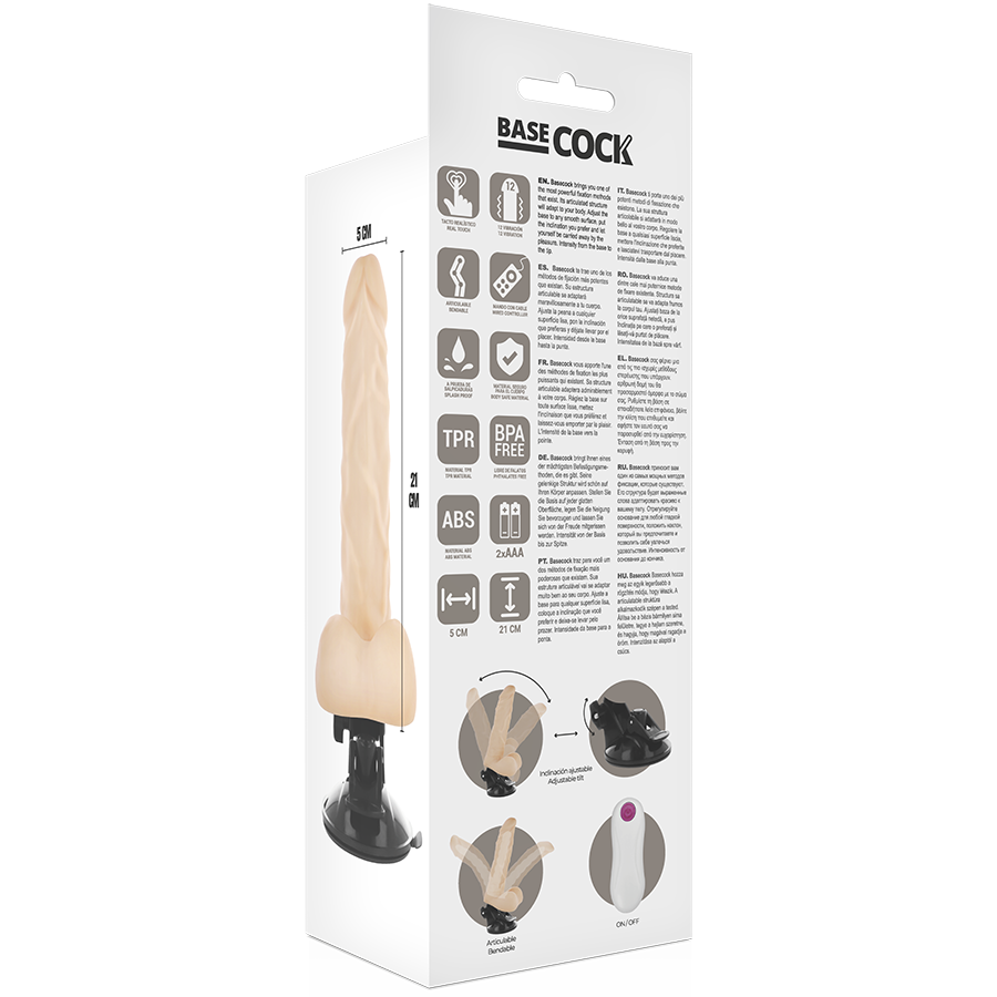 BASECOCK - VIBRATEUR ARTICULABLE TÉLÉCOMMANDE NATUREL 21 CM -O- 5 CM