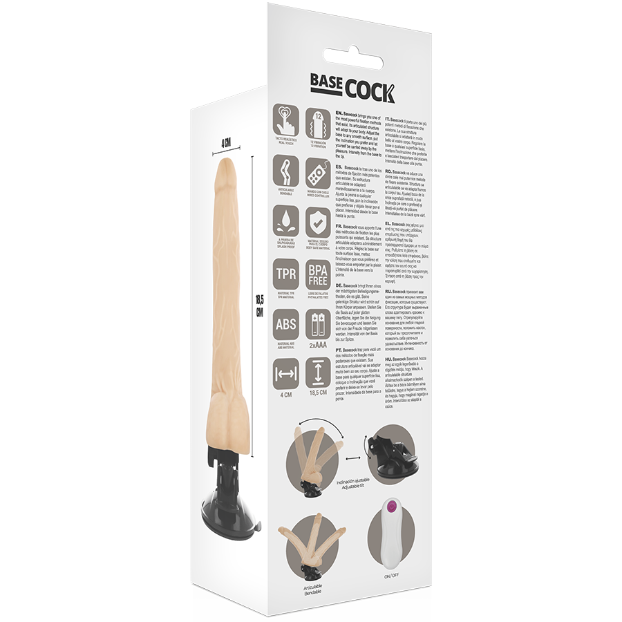 BASECOCK - VIBRATEUR ARTICULABLE TÉLÉCOMMANDE NATUREL 18.5 CM -O- 4 CM