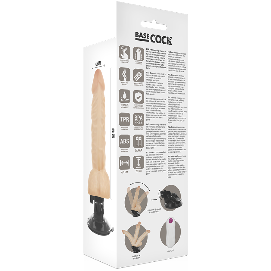 BASECOCK - VIBRATEUR ARTICULABLE TÉLÉCOMMANDE NATUREL 20 CM -O- 4.5 CM