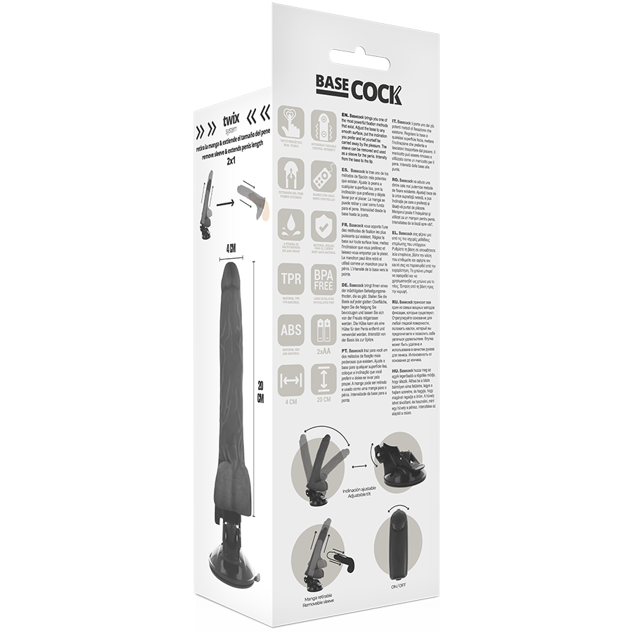 BASECOCK - VIBRATEUR NATUREL RÉALISTE TÉLÉCOMMANDE AVEC TESTICULES 20 CM -O- 4 CM